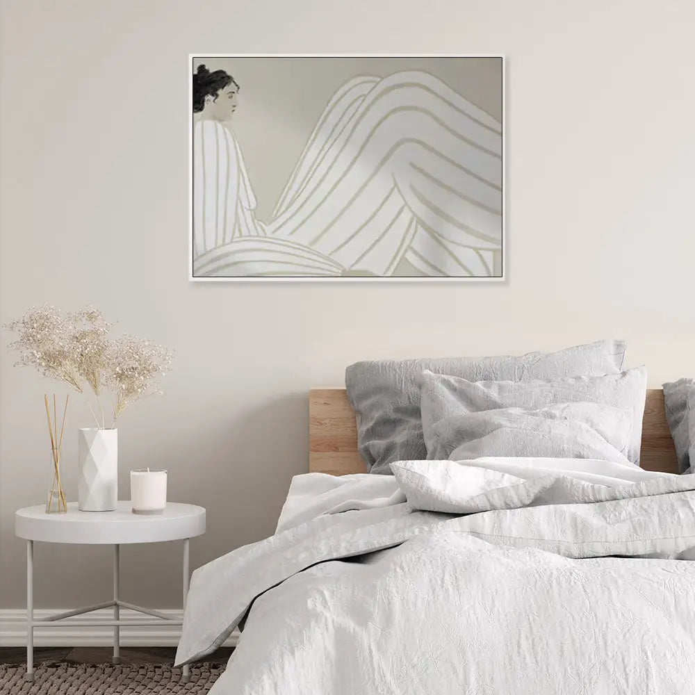 Wall Art 90cmx135cm Abstract Lady White Frame Canvas - Home & Garden > Wall Art