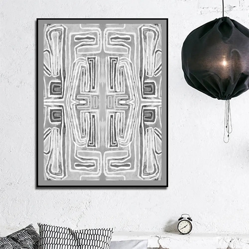 Wall Art 90cmx135cm Abstract Mountain Black Frame Canvas - Home & Garden > Wall Art