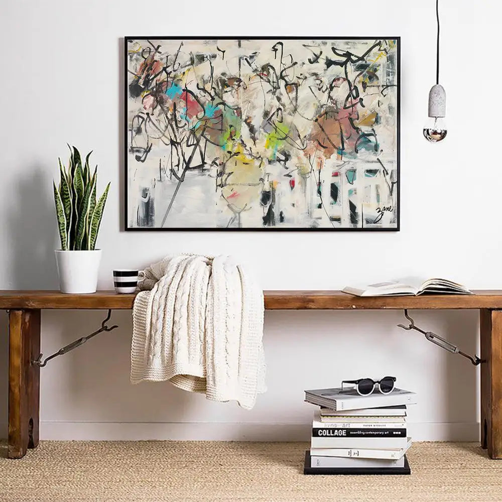 Wall Art 90cmx135cm Abstract White Dream Black Frame Canvas - Home & Garden > Wall Art