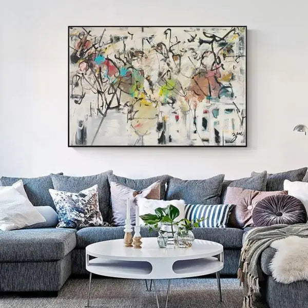 Wall Art 90cmx135cm Abstract White Dream Black Frame Canvas - Home & Garden > Wall Art
