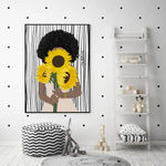Wall Art 90cmx135cm African Woman Sunflower Black Frame Canvas - Home & Garden > Wall Art