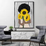 Wall Art 90cmx135cm African Woman Sunflower Black Frame Canvas - Home & Garden > Wall Art