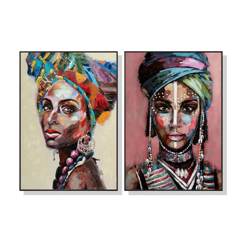 Wall Art 90cmx135cm African women 2 Sets Black Frame Canvas - Home & Garden > Wall Art