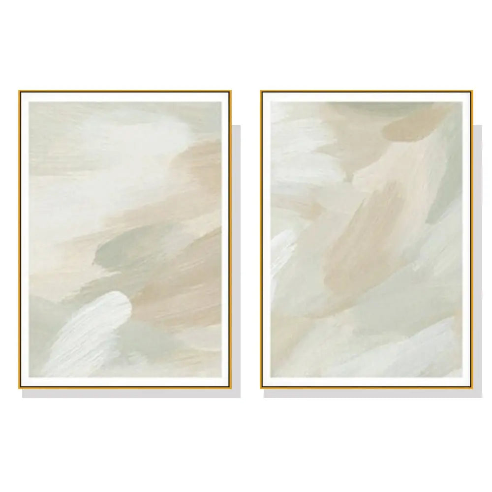 Wall Art 90cmx135cm Beige and Sage Green 2 Sets Gold Frame Canvas - Home & Garden > Wall Art