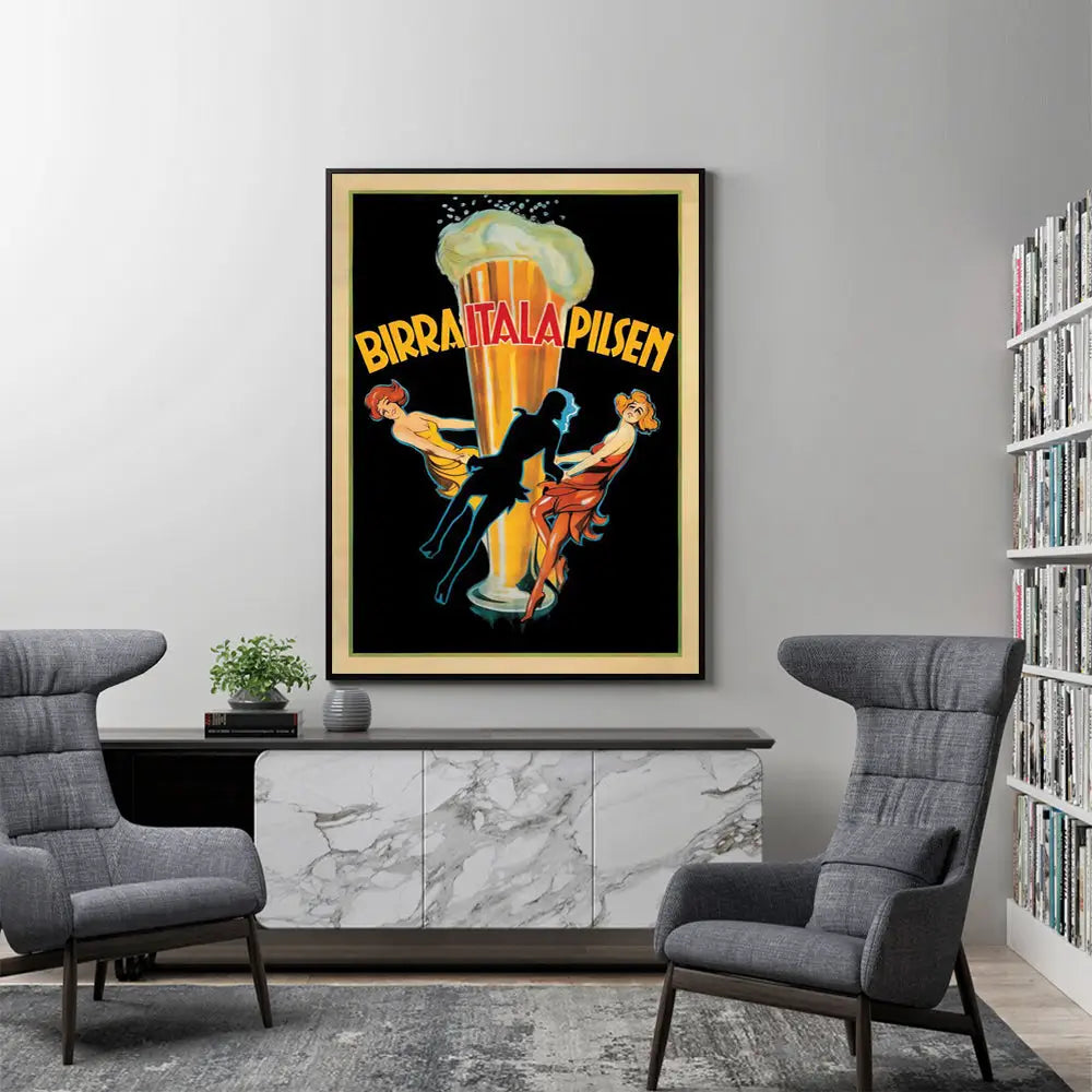 Wall Art 90cmx135cm Birra Itala Pilsen Black Frame Canvas - Home & Garden > Wall Art