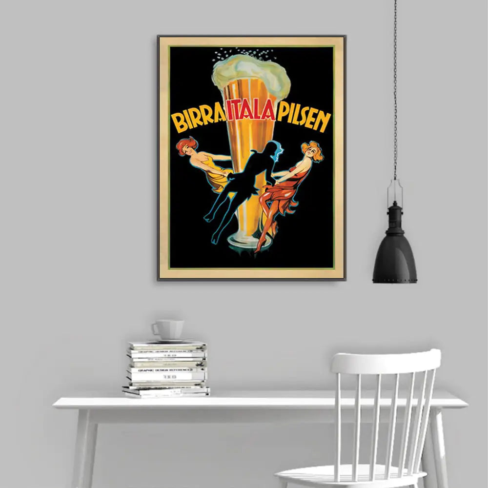 Wall Art 90cmx135cm Birra Itala Pilsen Black Frame Canvas - Home & Garden > Wall Art