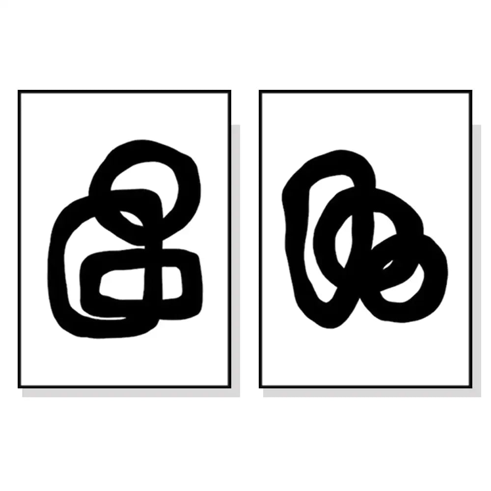 Wall Art 90cmx135cm Black and White 2 Sets Black Frame Canvas - Home & Garden > Wall Art