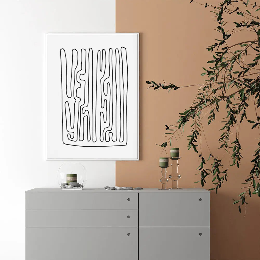 Wall Art 90cmx135cm Black And White Lines White Frame Canvas - Home & Garden > Wall Art