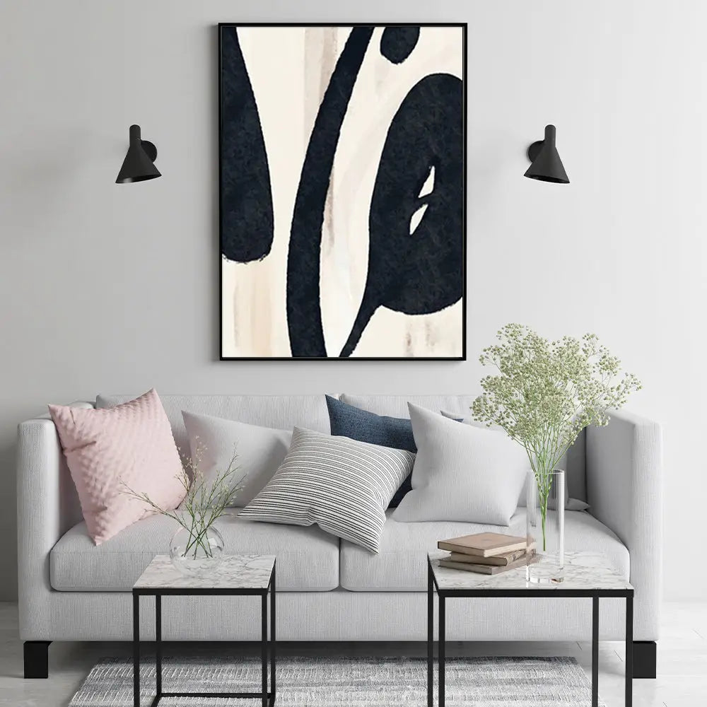 Wall Art 90cmx135cm Black Ink Black Frame Canvas - Home & Garden > Wall Art