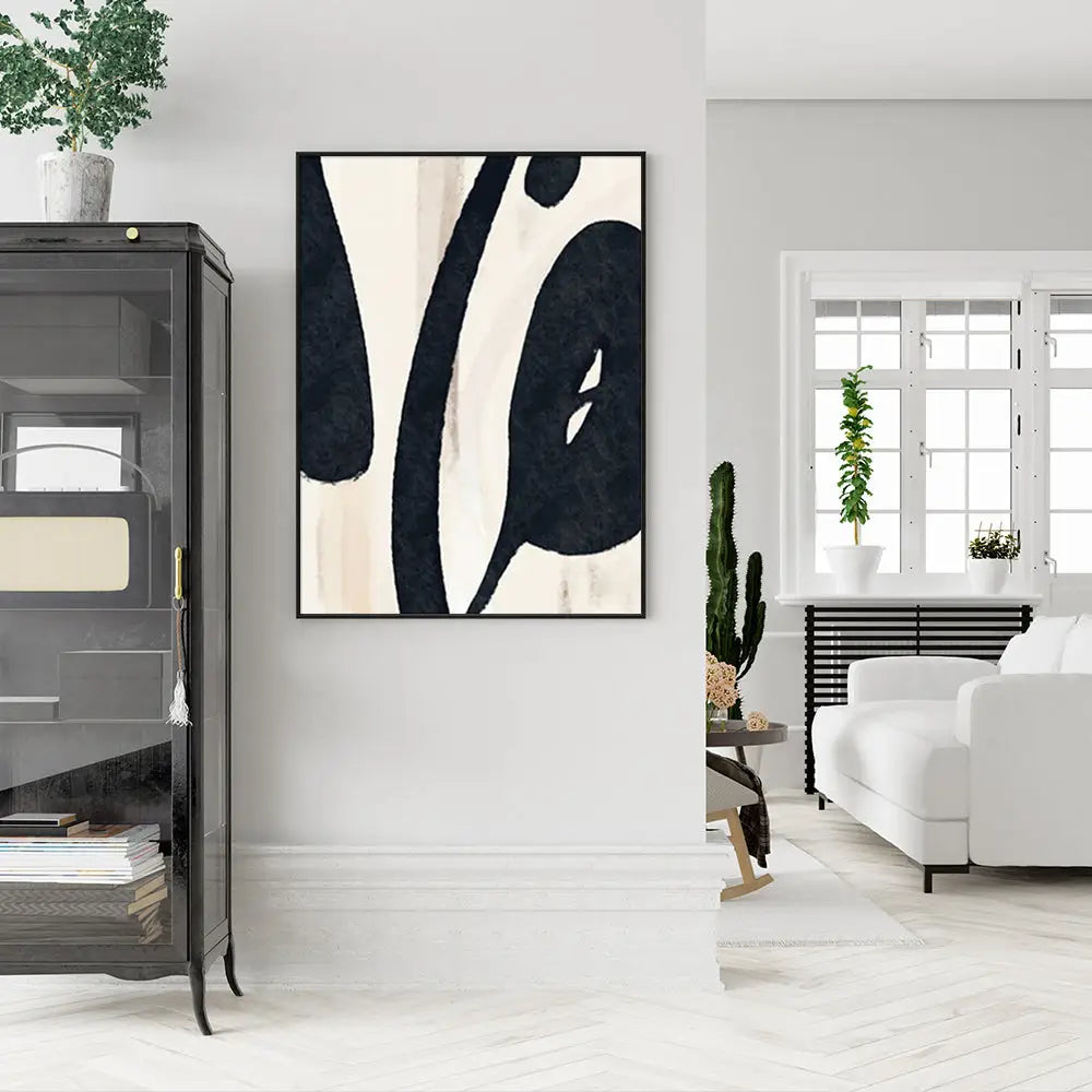 Wall Art 90cmx135cm Black Ink Black Frame Canvas - Home & Garden > Wall Art