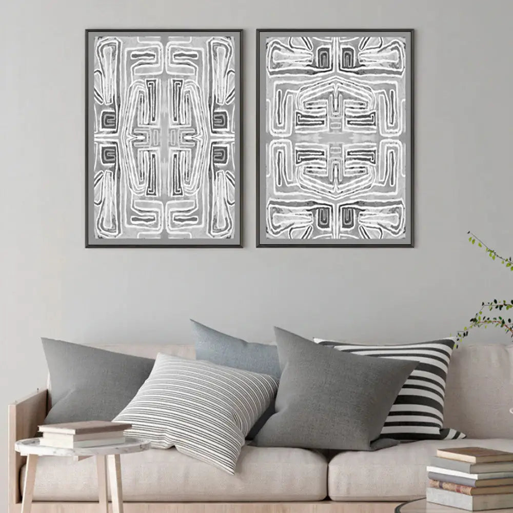 Wall Art 90cmx135cm Black White Pattern 2 Sets Black Frame Canvas - Home & Garden > Wall Art
