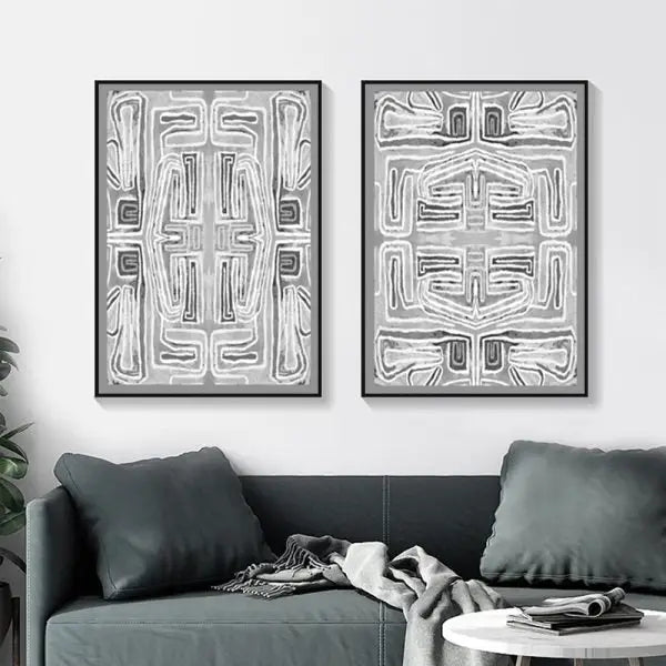 Wall Art 90cmx135cm Black White Pattern 2 Sets Black Frame Canvas - Home & Garden > Wall Art