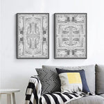 Wall Art 90cmx135cm Black White Pattern 2 Sets Black Frame Canvas - Home & Garden > Wall Art