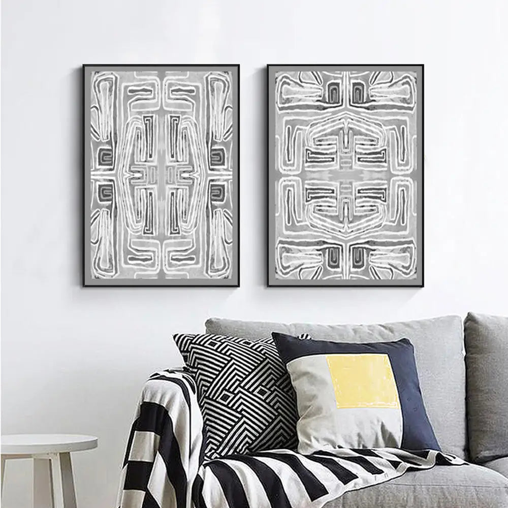 Wall Art 90cmx135cm Black White Pattern 2 Sets Black Frame Canvas - Home & Garden > Wall Art