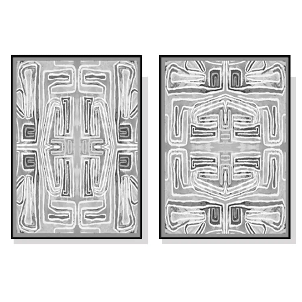Wall Art 90cmx135cm Black White Pattern 2 Sets Black Frame Canvas - Home & Garden > Wall Art