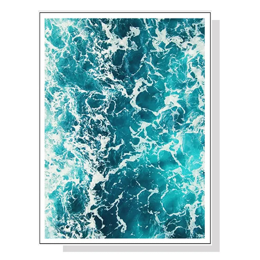 Wall Art 90cmx135cm Blue Ocean White Frame Canvas - Home & Garden > Wall Art