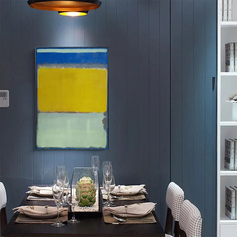 Wall Art 90cmx135cm Blue Yellow Green By Mark Rothko Black Frame Canvas - Home & Garden > Wall Art