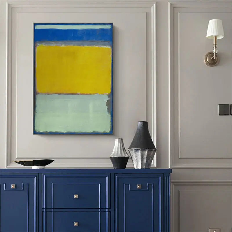 Wall Art 90cmx135cm Blue Yellow Green By Mark Rothko Black Frame Canvas - Home & Garden > Wall Art