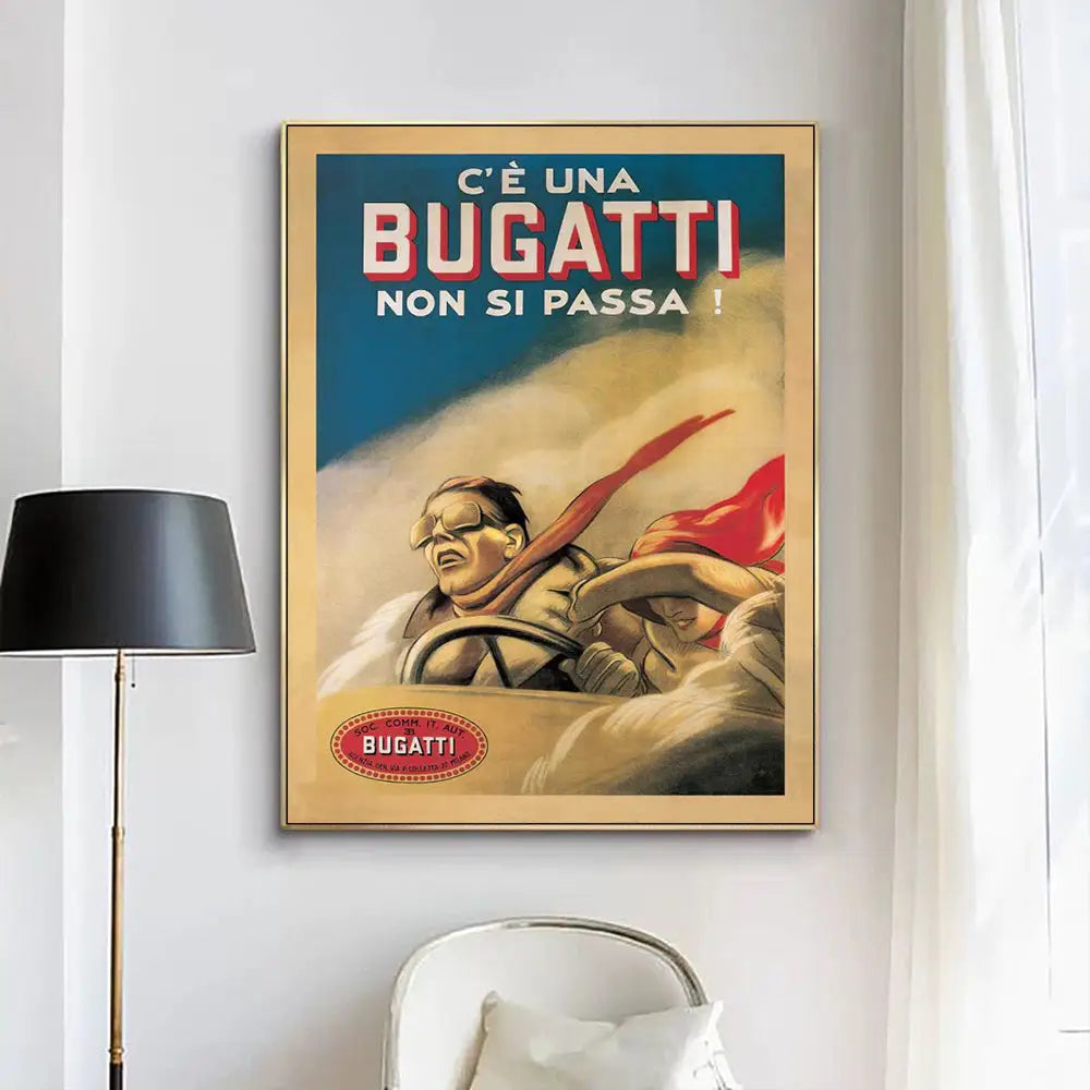 Wall Art 90cmx135cm Bugatti Gold Frame Canvas - Home & Garden > Wall Art