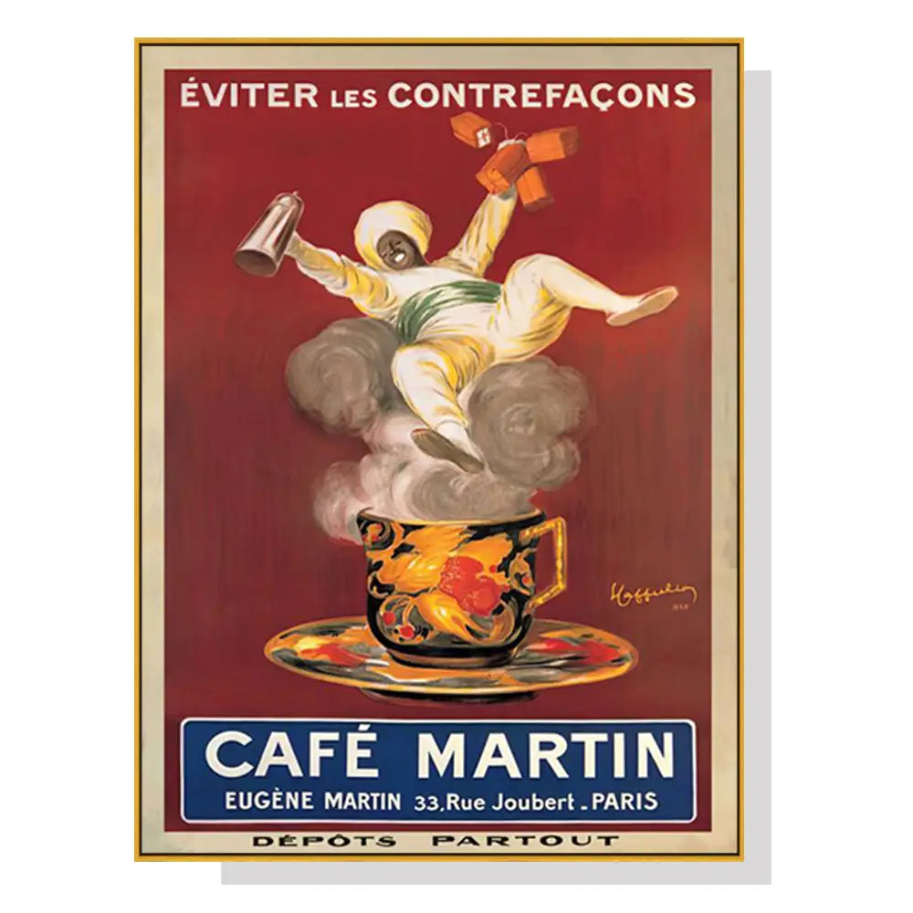 Wall Art 90cmx135cm Cafe Martin Gold Frame Canvas - Home & Garden > Wall Art