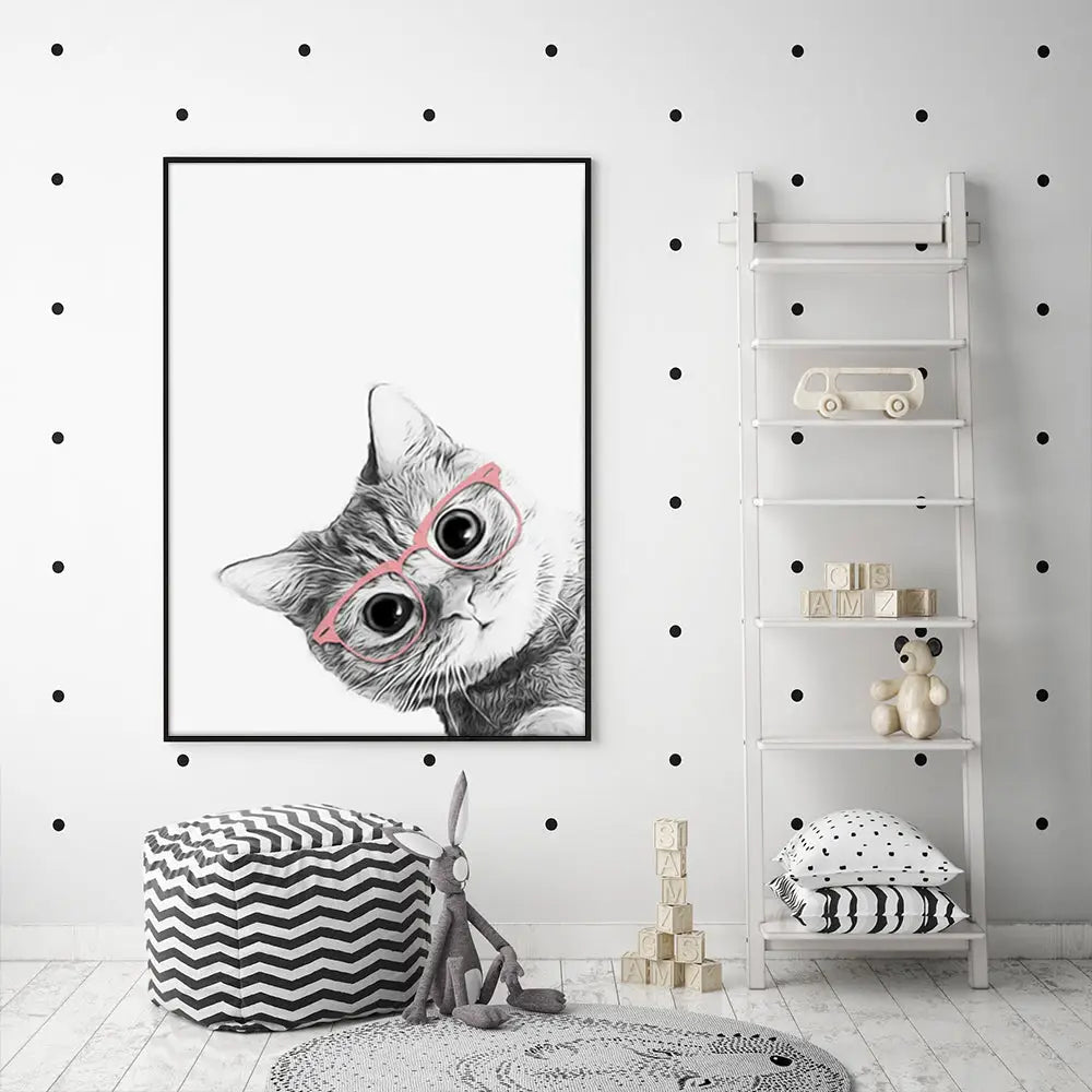 Wall Art 90cmx135cm Cat With Glasses Black Frame Canvas - Home & Garden > Wall Art