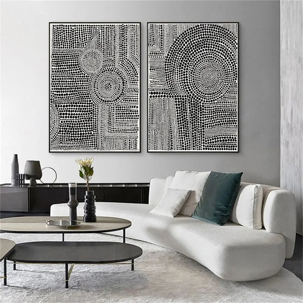 Wall Art 90cmx135cm Clustered Dots 2 Sets Black Frame Canvas - Home & Garden > Wall Art