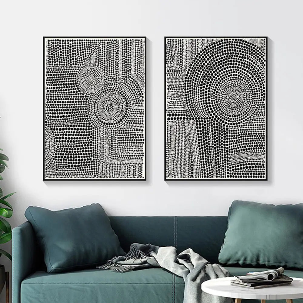Wall Art 90cmx135cm Clustered Dots 2 Sets Black Frame Canvas - Home & Garden > Wall Art