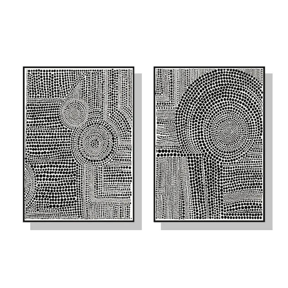 Wall Art 90cmx135cm Clustered Dots 2 Sets Black Frame Canvas - Home & Garden > Wall Art