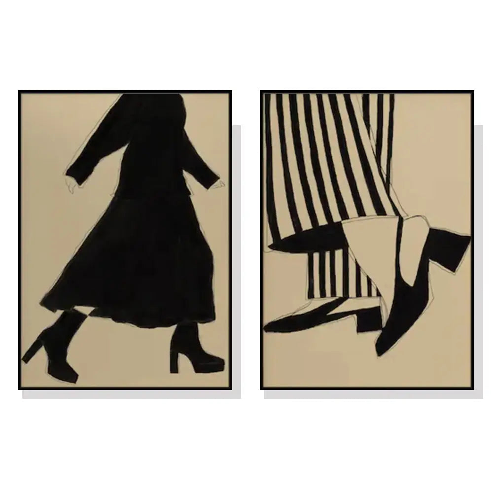 Wall Art 90cmx135cm Fashion Illustration 2 Sets Black Frame Canvas - Home & Garden > Wall Art
