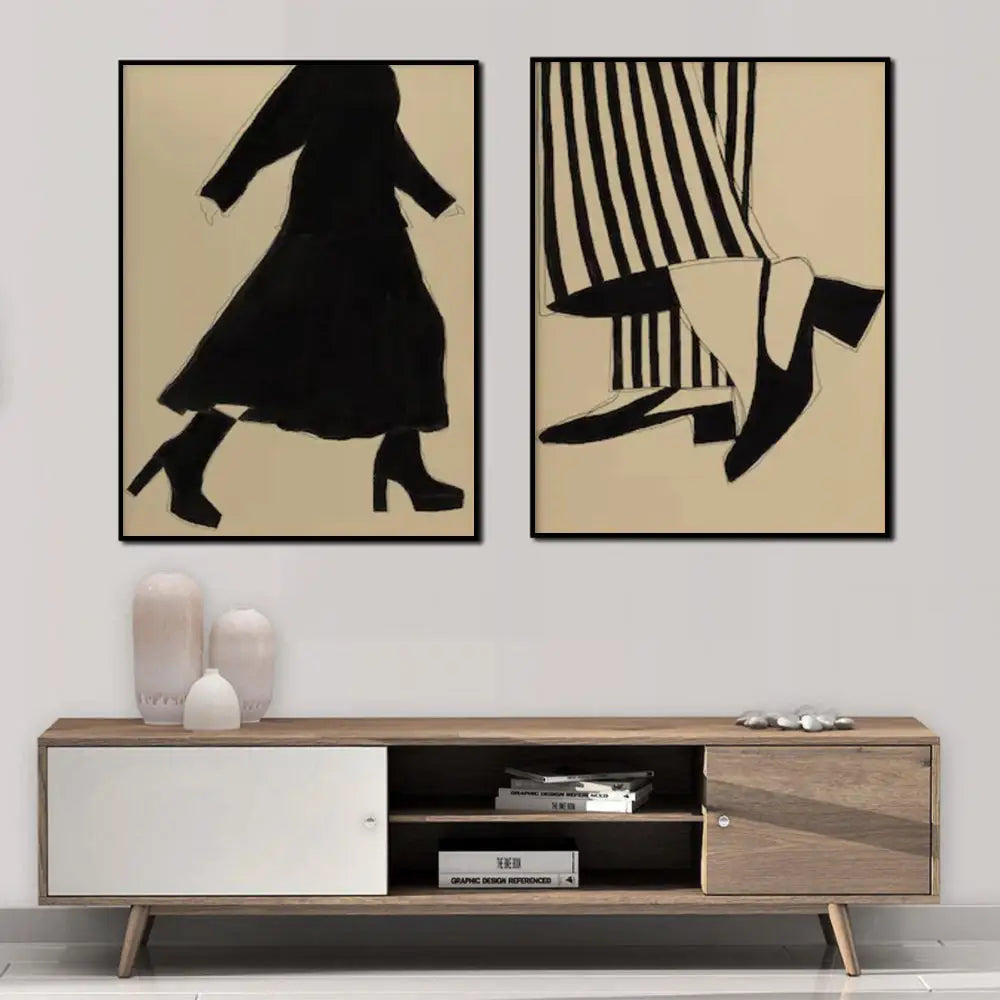 Wall Art 90cmx135cm Fashion Illustration 2 Sets Black Frame Canvas - Home & Garden > Wall Art