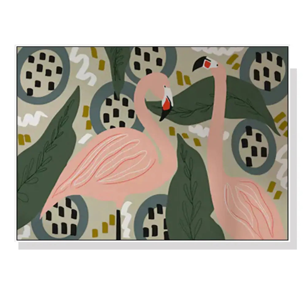 Wall Art 90cmx135cm Flamingo White Frame Canvas - Home & Garden > Wall Art