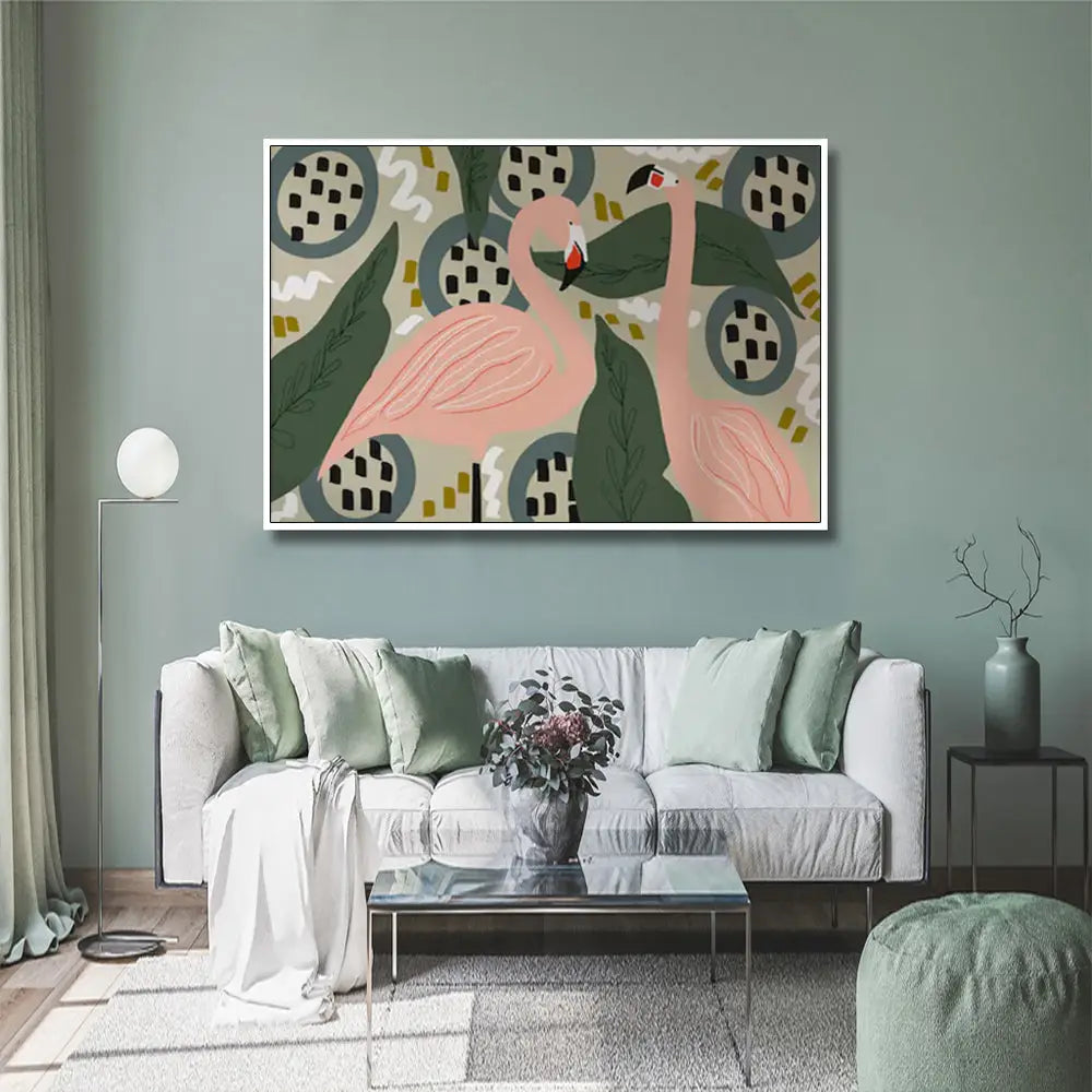 Wall Art 90cmx135cm Flamingo White Frame Canvas - Home & Garden > Wall Art