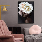 Wall Art 90cmx135cm Flower African Woman Black Frame Canvas - Home & Garden > Wall Art