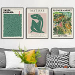 Wall Art 90cmx135cm Flower Market Matisse Print Yayoi Kusama 3 Sets Black Frame Canvas - Home & Garden > Wall Art