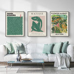 Wall Art 90cmx135cm Flower Market Matisse Print Yayoi Kusama 3 Sets Black Frame Canvas - Home & Garden > Wall Art