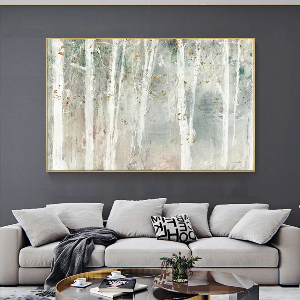 Wall Art 90cmx135cm Forest hang painting style Gold Frame Canvas - Home & Garden > Wall Art