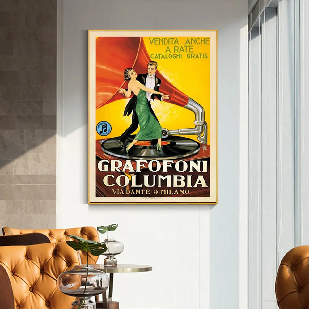 Wall Art 90cmx135cm Grafofoni Columbia Gold Frame Canvas - Home & Garden > Wall Art