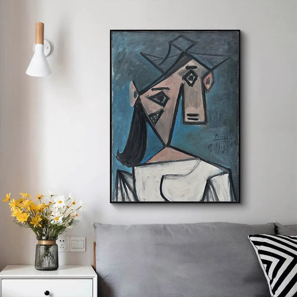 Wall Art 90cmx135cm Head Of A Woman By Pablo Picasso Black Frame Canvas - Home & Garden > Wall Art