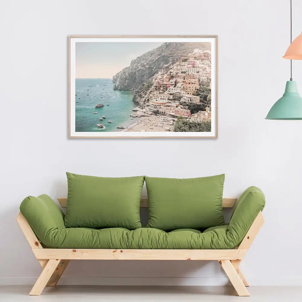 Wall Art 90cmx135cm Italy Amalfi Coast Wood Frame Canvas - Home & Garden > Wall Art