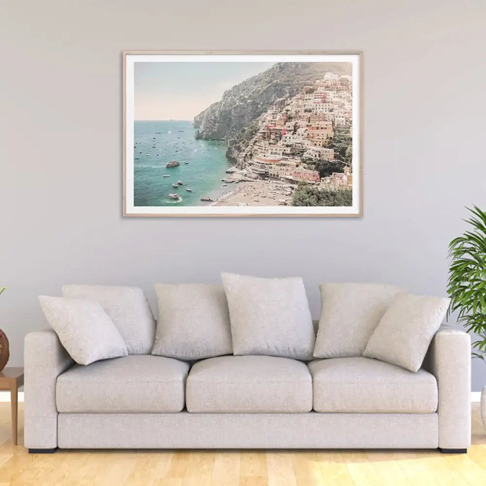 Wall Art 90cmx135cm Italy Amalfi Coast Wood Frame Canvas - Home & Garden > Wall Art