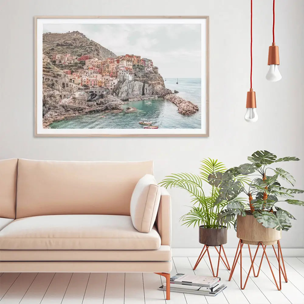 Wall Art 90cmx135cm Italy Cinque Terre Wood Frame Canvas - Home & Garden > Wall Art