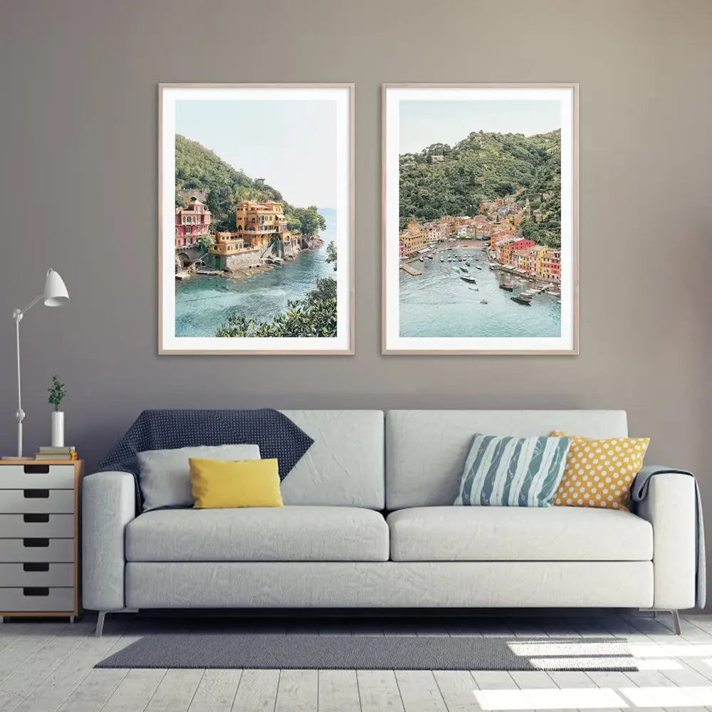 Wall Art 90cmx135cm Italy Coast 2 Sets Wood Frame Canvas - Home & Garden > Wall Art