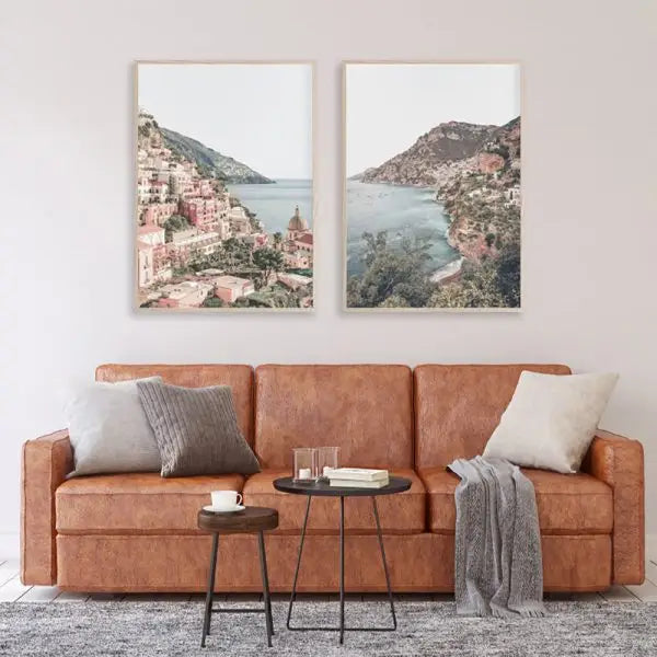 Wall Art 90cmx135cm Italy Positano 2 Sets Wood Frame Canvas - Home & Garden > Wall Art