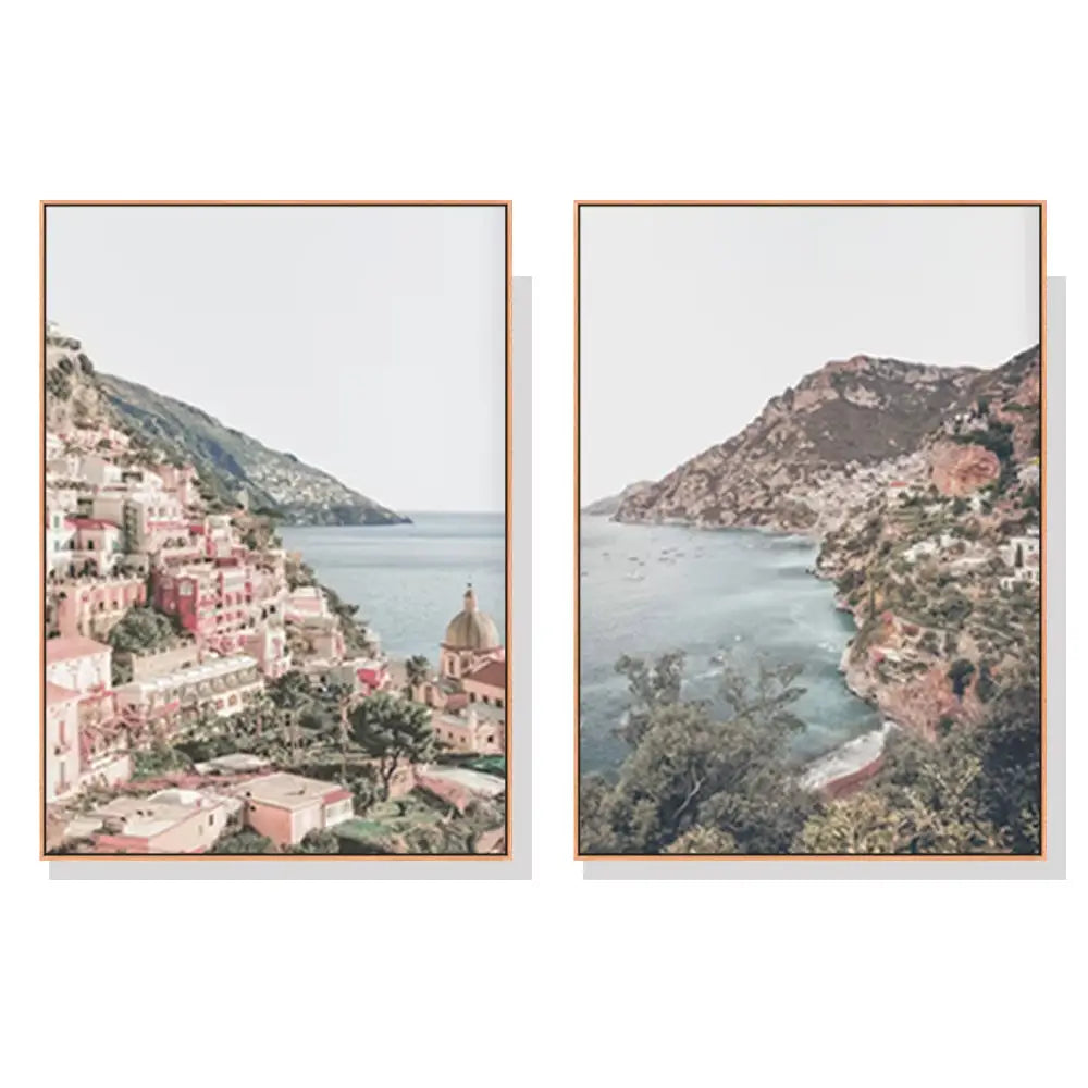 Wall Art 90cmx135cm Italy Positano 2 Sets Wood Frame Canvas - Home & Garden > Wall Art