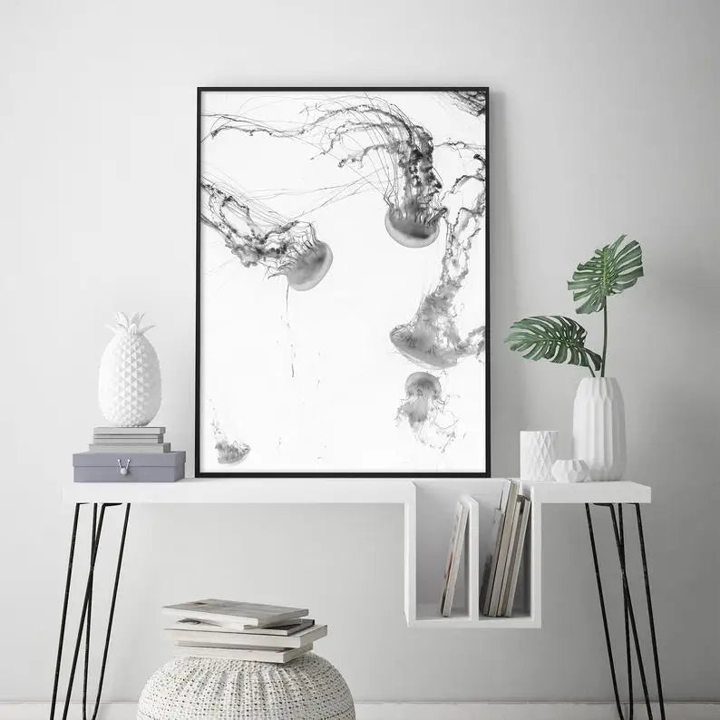 Wall Art 90cmx135cm Jellyfish Black Frame Canvas - Home & Garden > Wall Art