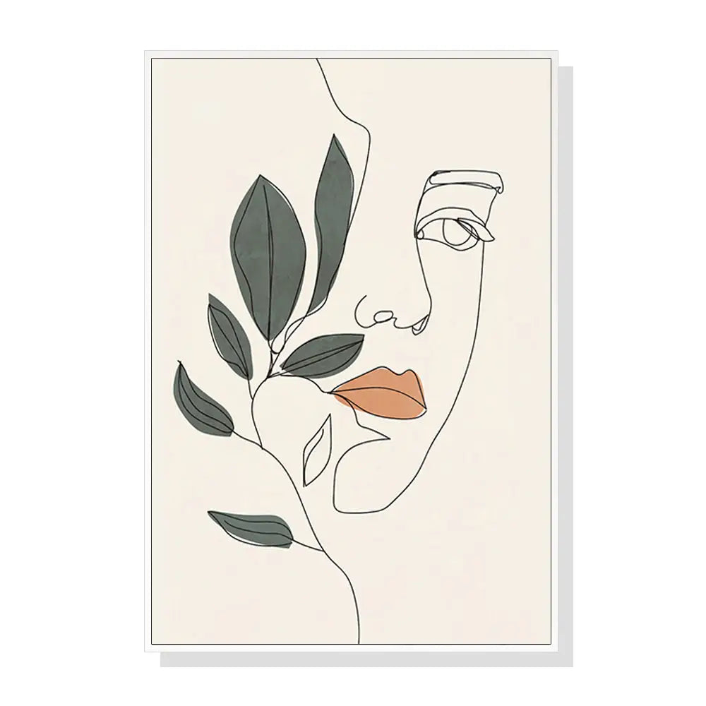 Wall Art 90cmx135cm Line Art Girl Face White Frame Canvas - Home & Garden > Wall Art