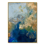 Wall Art 90cmx135cm Marbled Blue Gold Artwork Gold Frame Canvas - Home & Garden > Wall Art