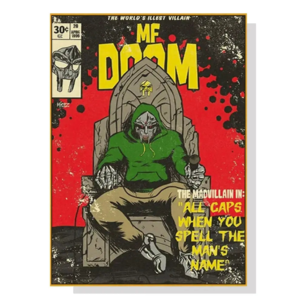 Wall Art 90cmx135cm MF DOOM Music Gold Frame Canvas - Home & Garden > Wall Art