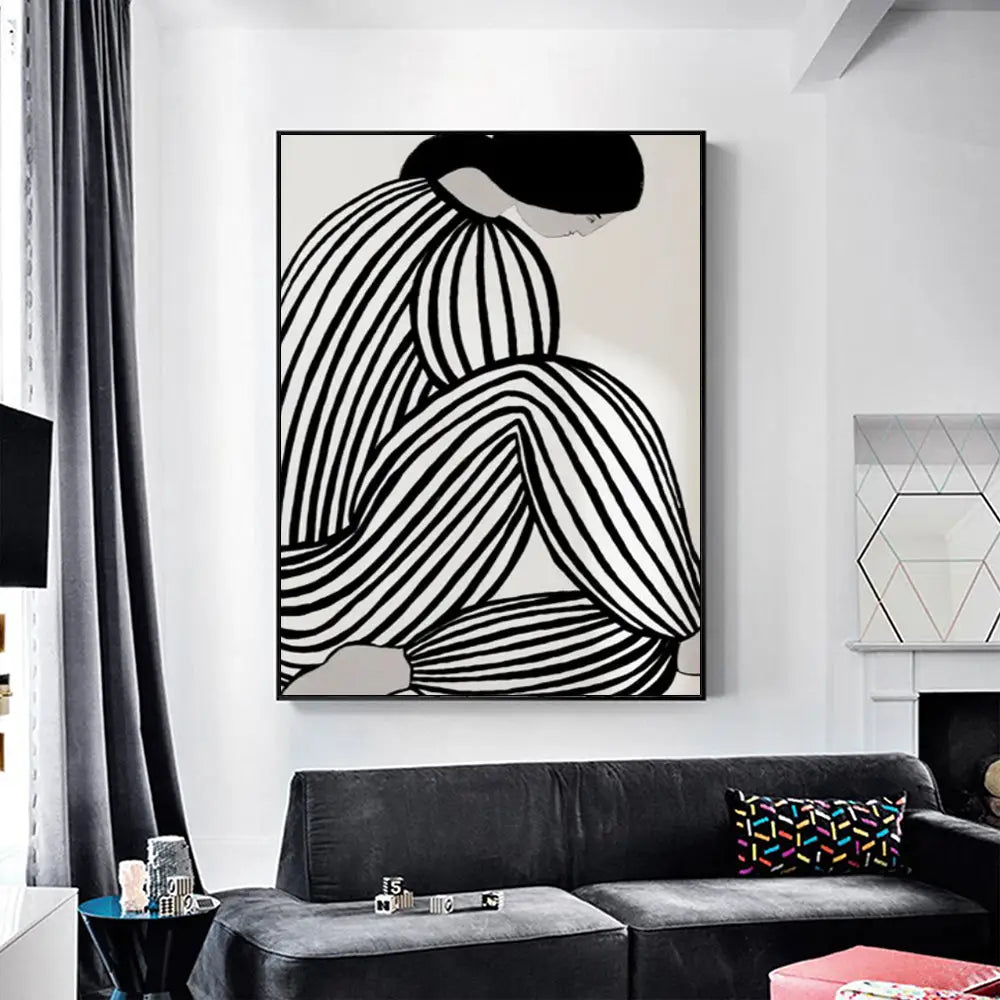 Wall Art 90cmx135cm Mid Century Figure Black Frame Canvas - Home & Garden > Wall Art