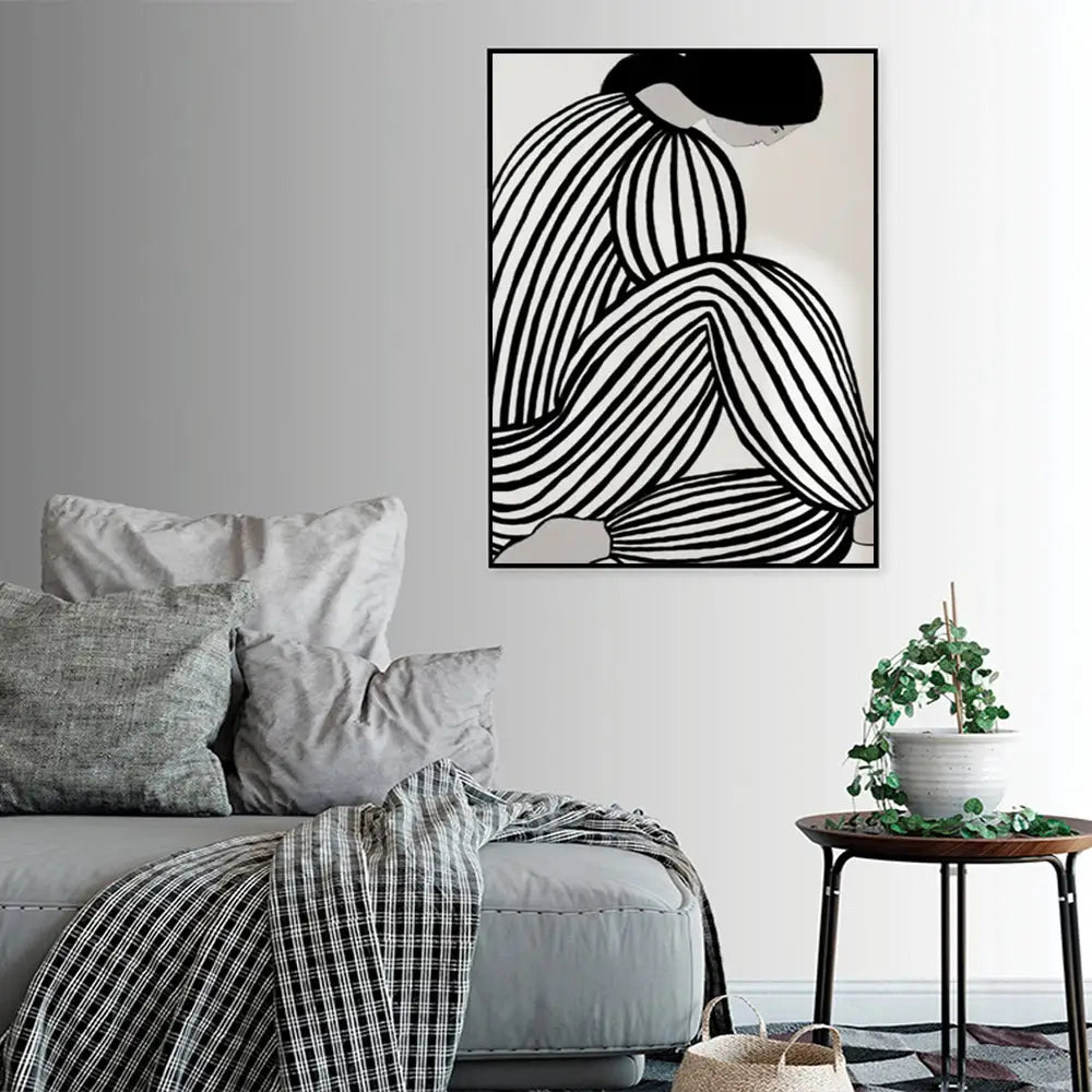 Wall Art 90cmx135cm Mid Century Figure Black Frame Canvas - Home & Garden > Wall Art